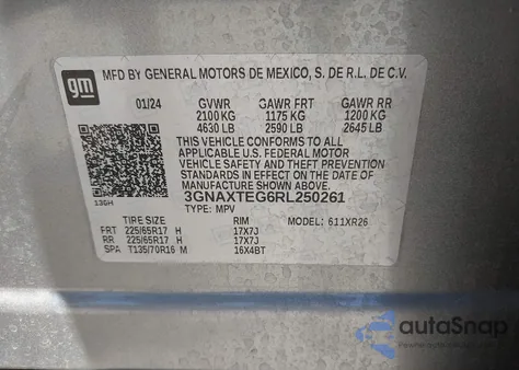 2024 Chevrolet Equinox Awd 2Fl z USA, uszkodzony, nr VIN 3GNAXTEG6RL250261